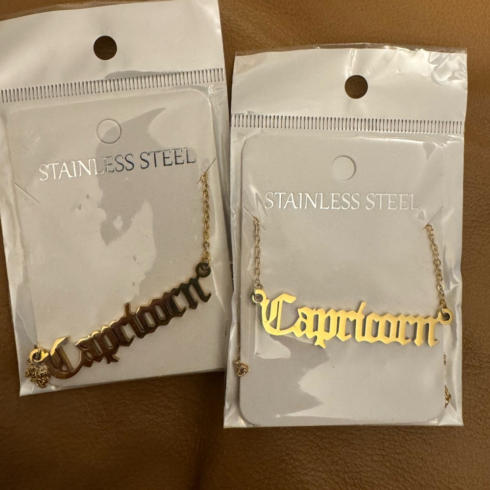 Gold Plated-Stainless Steel Zodiac Script Necklace (Capricorn)
